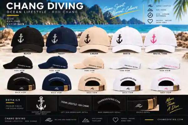 แคป Ocean Lifestyle สีดำ กรมท่า ครีม ขาว และขาวปักสมอชมพู