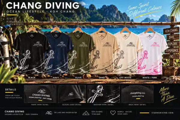 เสื้อยืด Ocean Lifestyle สีดำ กรมท่า โอลีฟ ทราย ออฟไวท์ และขาวลายสมอชมพู