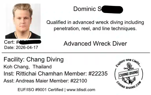 Dominic S.: TDI Advanced Wreck Zertifikatskarte