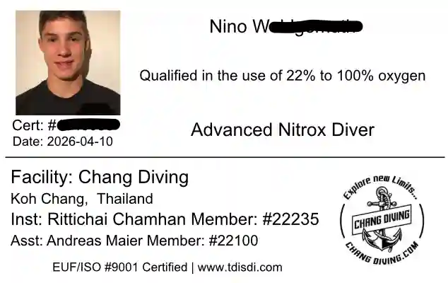 Nino W.: TDI Advanced Nitrox Zertifikatskarte