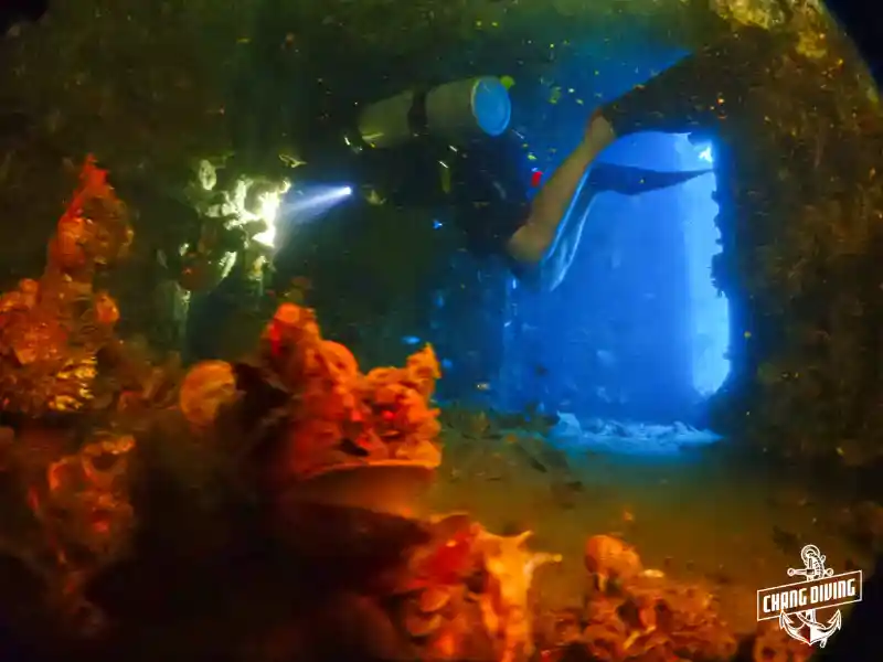 Limited wreck penetration on the HTMS Chang – upper deck